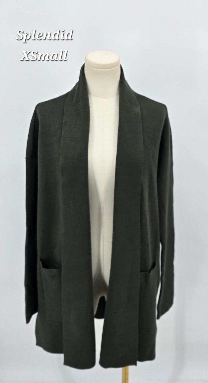 Splendid Olive Green Open Front Cardigan XS Draped Collar Thick Knit Minimalist